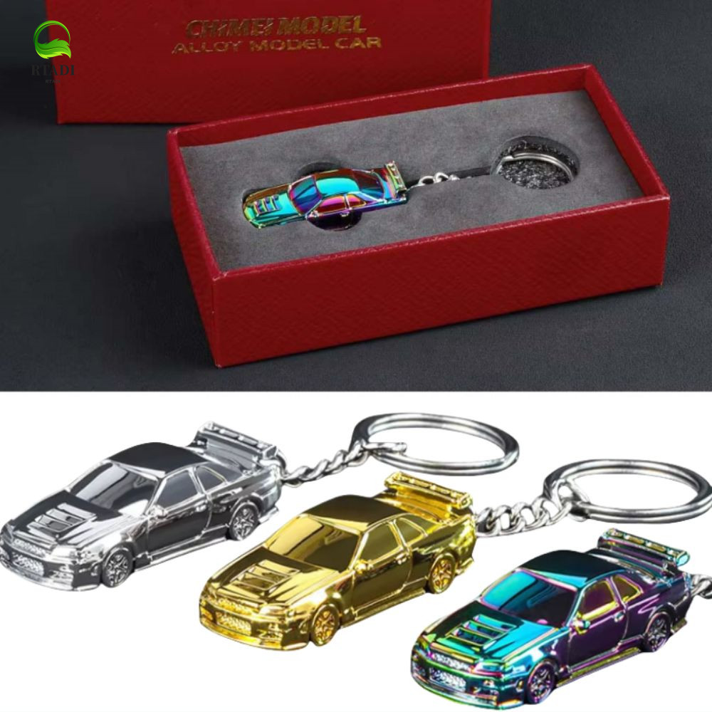 RTADI RS7 พวงกุญแจรถ, 1:64 Scale Electroplated GTR-R34 พวงกุญแจ,แฟชั่นเครื่องประดับของขวัญจําลองวัสด