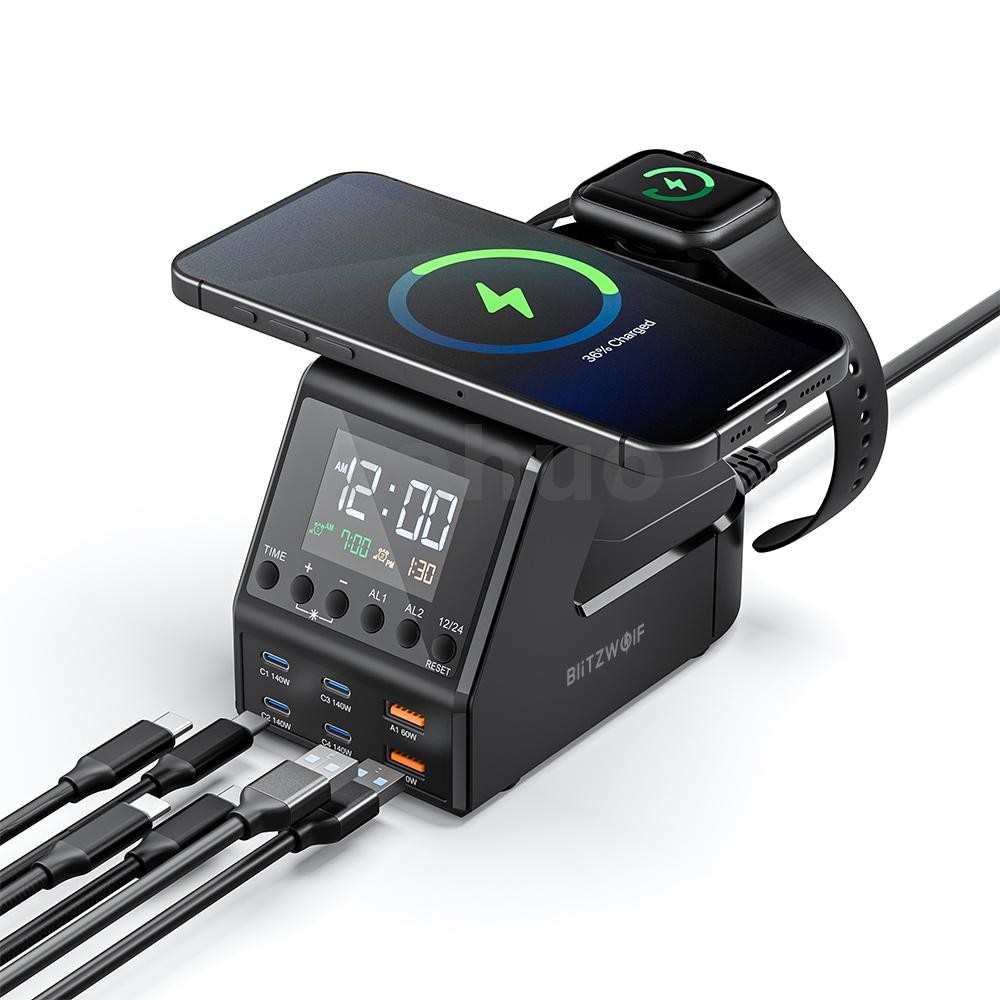 [GaN]Blitzwolf BW-FW10 240W 10-in-1 Wireless Alarm Clock Charger 2USB-A+4USB-C PD3.1/3.0 QC4.0/3.0/2
