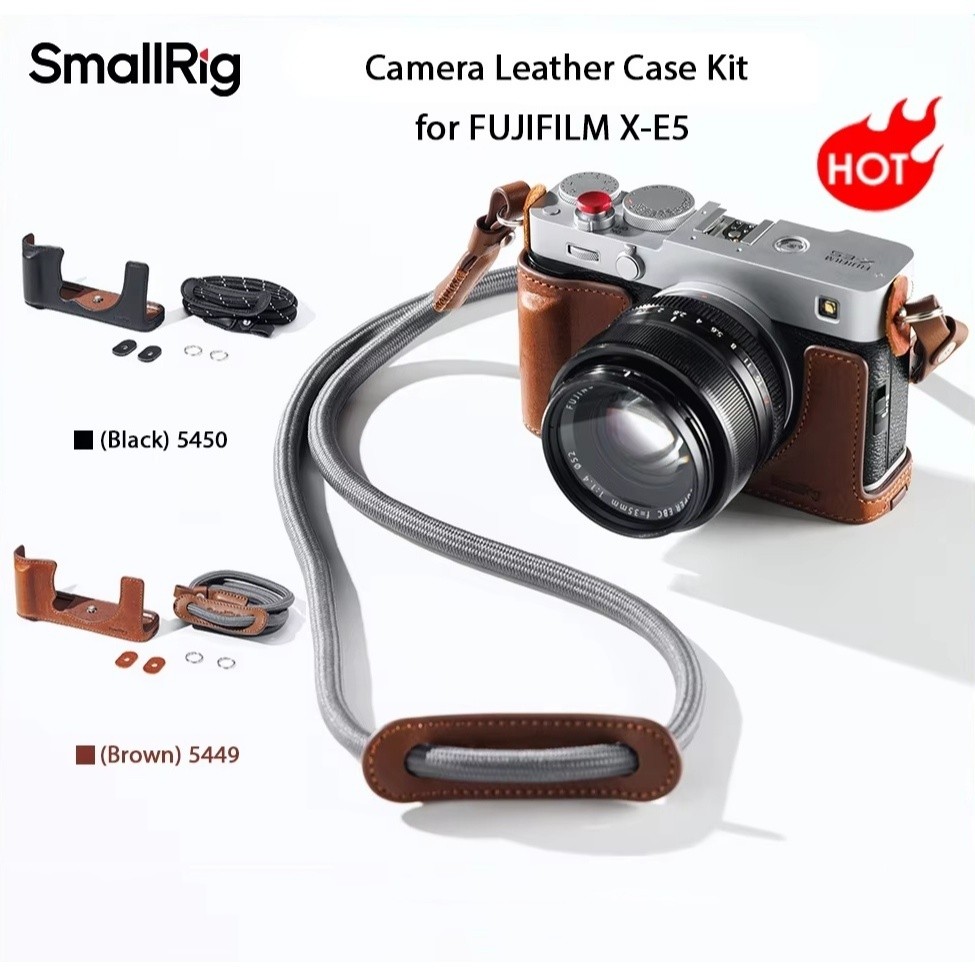 SmallRig XE5 ครึ่งกรณีกล้องหนังชุดสําหรับ FUJIFILM XE5 พร้อมสายคล้องไหล่หนังสีน้ําตาล/สีดํา Retro Ae