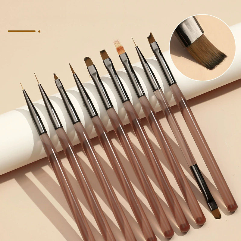 GESATHEL 9PCS แปรงปากกาอะคริลิค UV ไล่โทนสี ลายดอกไม้ 9 แบบ สีน้ําตาลใส สําหรับตกแต่งเล็บ DIY