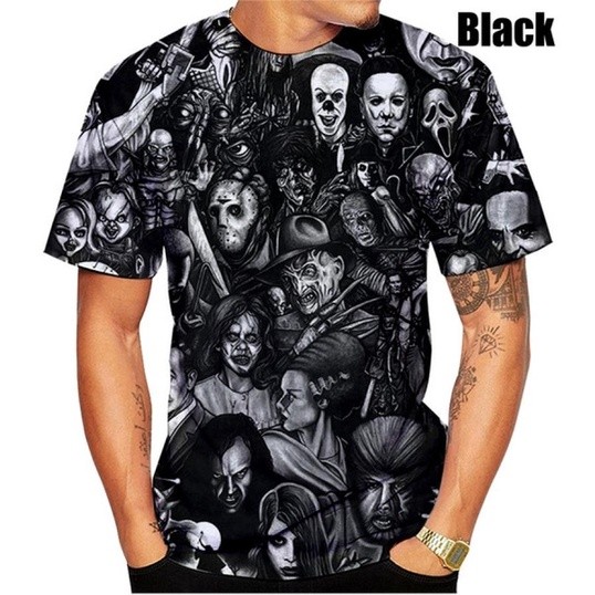 เสื้อยืดแขนสั้น Freddy Krueger, Jason, และ Michael Myers ออกแบบ Gothic สำหรับผู้ชาย