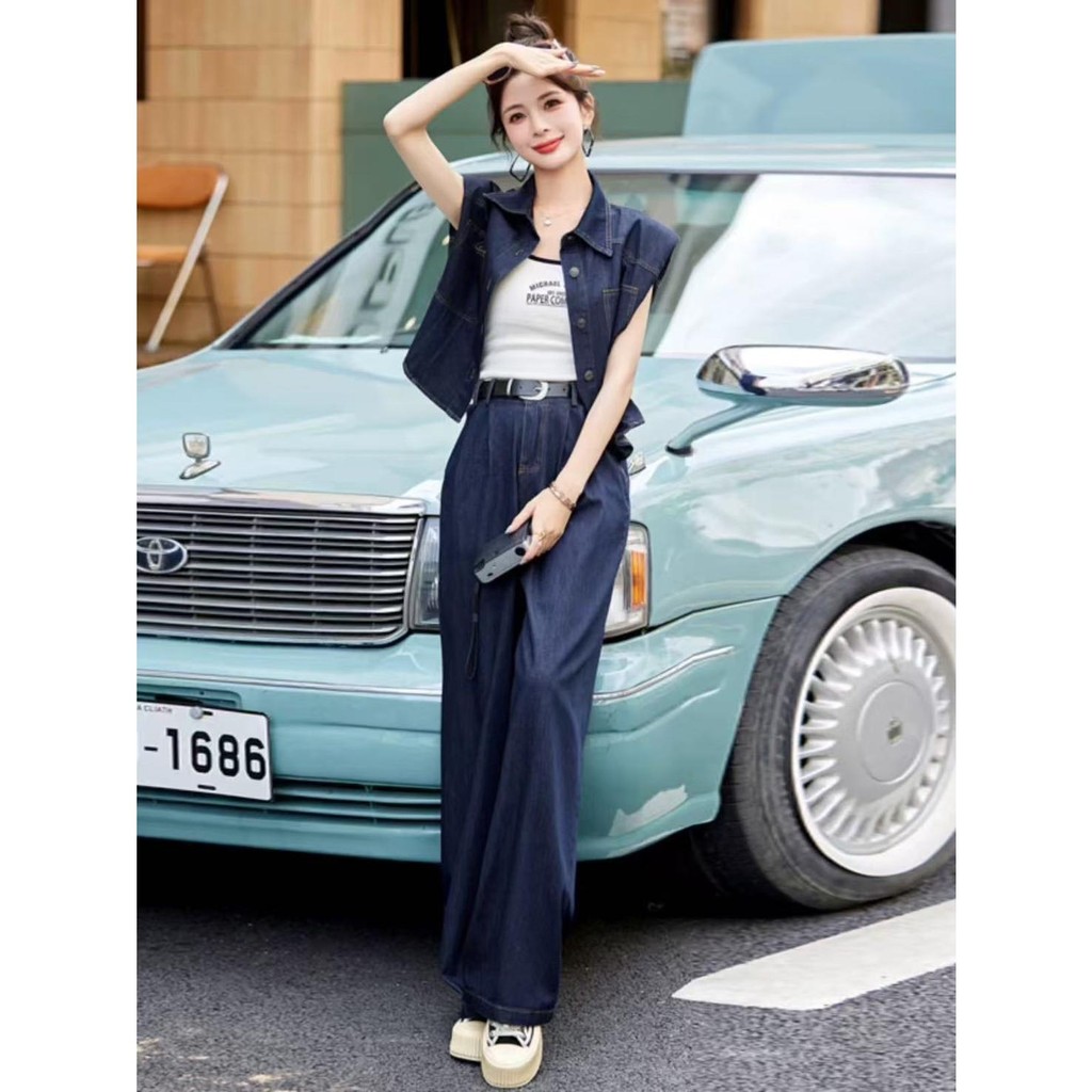 ชุดเซ็ตยีนส์ฉขนกุด กางเกงทรงขากระบอกสวย ใส่สบาย มีดีเทลสวย-B1234