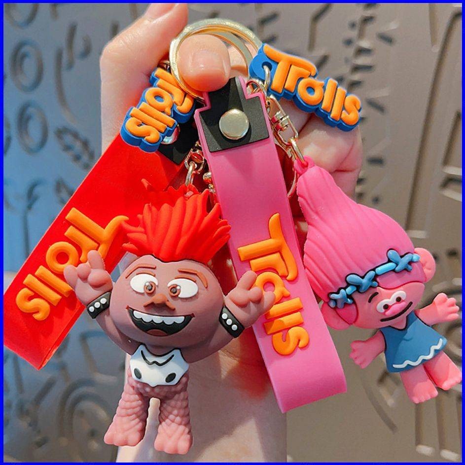 SQ3 Trolls การ์ตูนน่ารักพวงกุญแจสาขา Poppy Tiny Diamond DJ Suki จี้ห้อยกระเป๋า Biggie พวงกุญแจ QS3