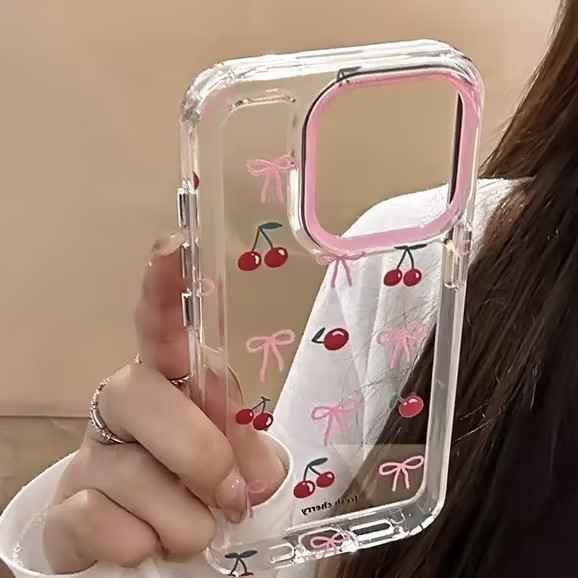 แฟชั่นโบว์สวยลายเชอร์รี่แด ทำความสะอาด เคสIPhone 15 11 Pro Max 7Plus 13 14 12 Pro Max X XR XS Max 7 15 8 14 Plus SE 2020