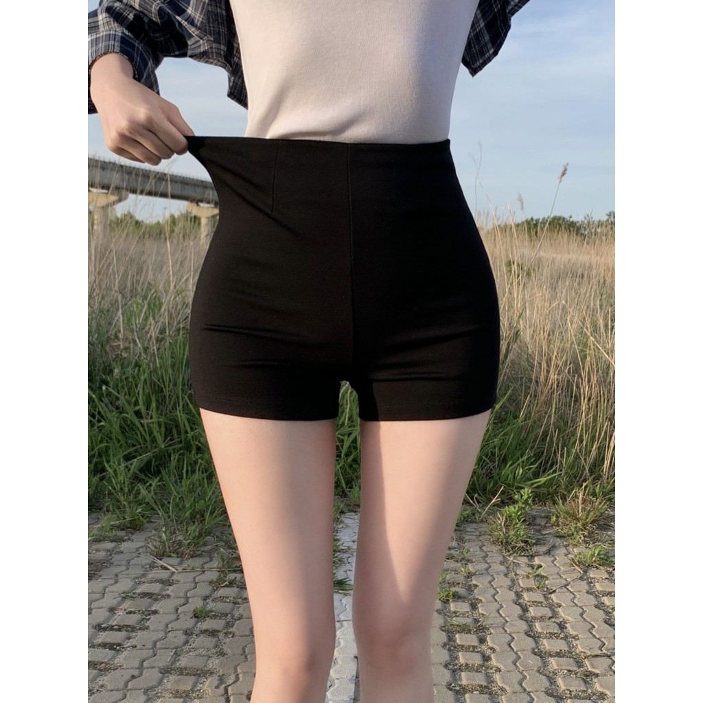 限时折扣黑色弹力女团短裤女夏季2024新款高腰显瘦外穿辣妹热裤美式三分裤Women's Black Elastic Group Shorts Summer 2024TK