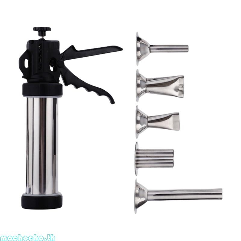 Mochocho คู่มือไส้กรอก Stuffer 5 หัวฉีดมือดําเนินการไส้กรอกเครื่องครัวไส้กรอก Stuffer บรรจุเครื่องมื