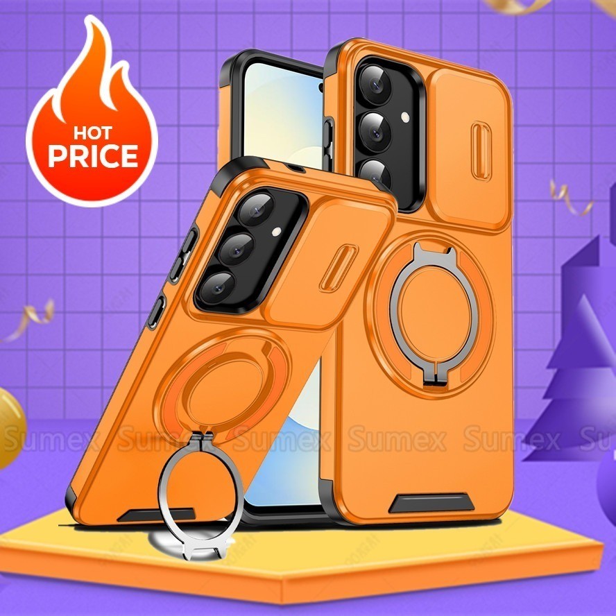 SAMSUNG เกราะแหวนยึดสําหรับSamsung Galaxy S25 FE Plus Ultra Edge 5Gเคสโทรศัพท์สไลด์กล้องปกป้องกันกระแทกปกแข็งS25FE S25 + S25Ultra S24 2025