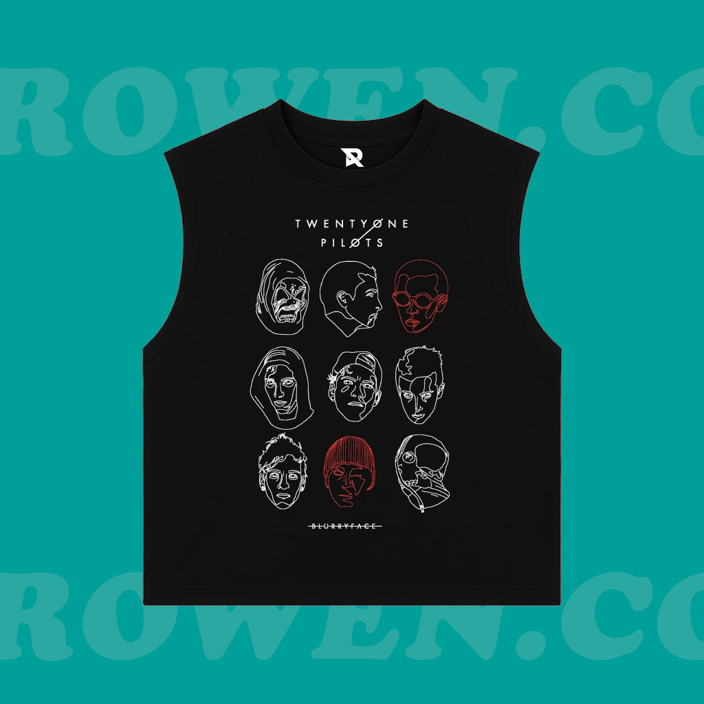 เสื้อกั๊กแขนกุดผู้ชาย SINGLET 21 PILOTS BLURRY FACE  กรันจ์  เสื้อครอปสีดํา   SLIM FIT STYLE  VINTAG
