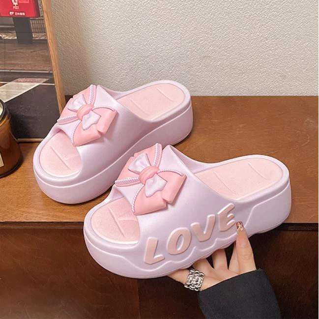 🍓icy.sport🍓พร้อมส่ง (X157) รองเท้าแตะแบบสวม ดีเทลโบว์น่ารัก สีพาสเทล พื้นหนา เสริมส้นสูงสำหรับผู้หญิง