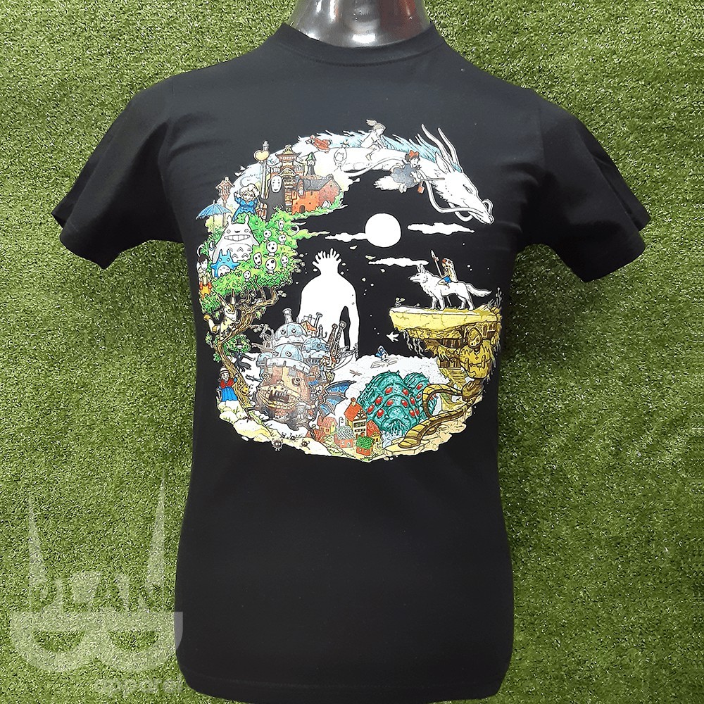 Ghibli Studio 30th Anniversary Cartoon Character เสื้อยืดสีดํา