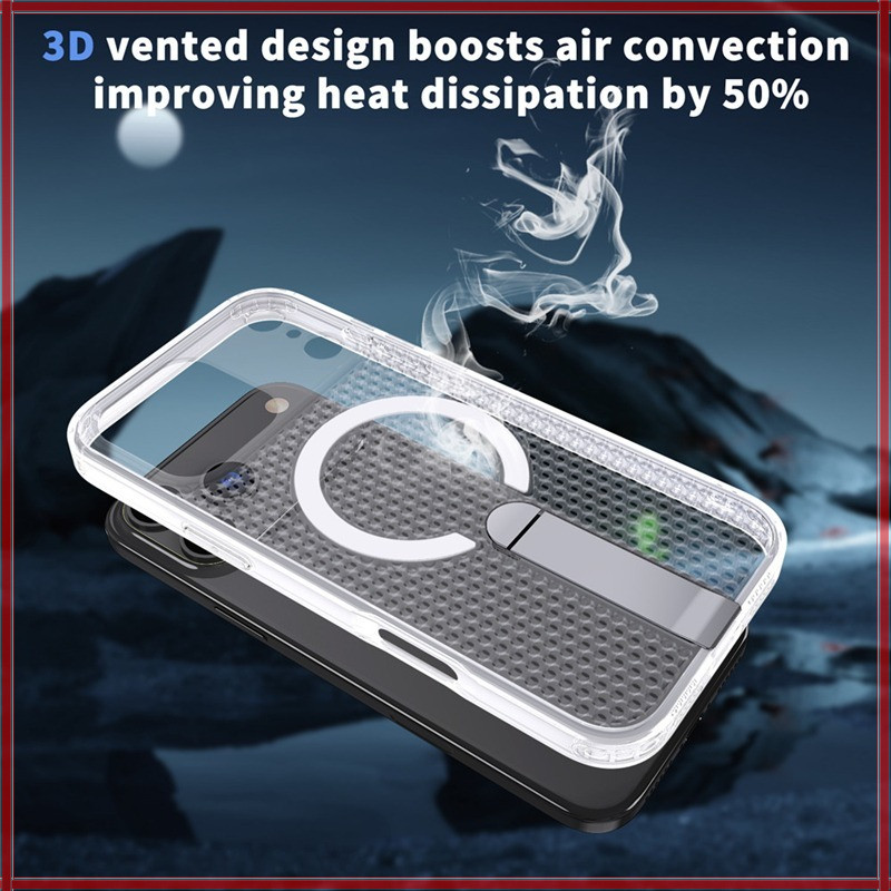 เคสโทรศัพท์ตาข่ายกลวงสําหรับ IPhone 17 16 15 14 Pro max/Plus 17Air 16e การกระจายความร้อนฝาครอบป้องกันแม่เหล็กวงเล็บโลหะ anti drop shell