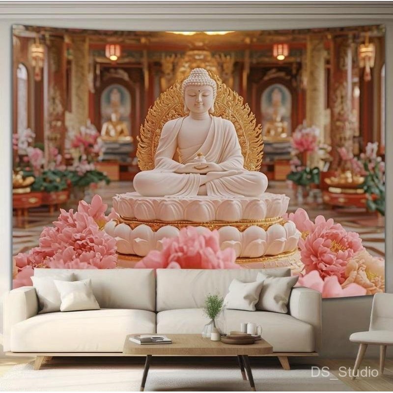 พรมพระพุทธรูป พิมพ์โพลีเอสเตอร์สดใส ขนาดใหญ่ เหมาะสำหรับตกแต่งห้องนั่งเล่น ห้องนอน และหอพัก รวมคลิปแขวน ศิลปะผนังห้องนอน