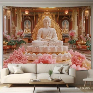พรมพระพุทธรูป พิมพ์โพลีเอสเตอร์สดใส ขนาดใหญ่ เหมาะสำหรับตกแต่งห้องนั่งเล่น ห้องนอน และหอพัก รวมคลิปแขวน ศิลปะผนังห้องนอน