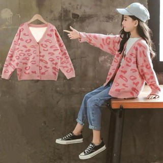 พร้อมส่งจากไทยค่ะ เสื้อสเวตเตอร์เด็กผู้หญิง สีชมพู แต่งลายเส…