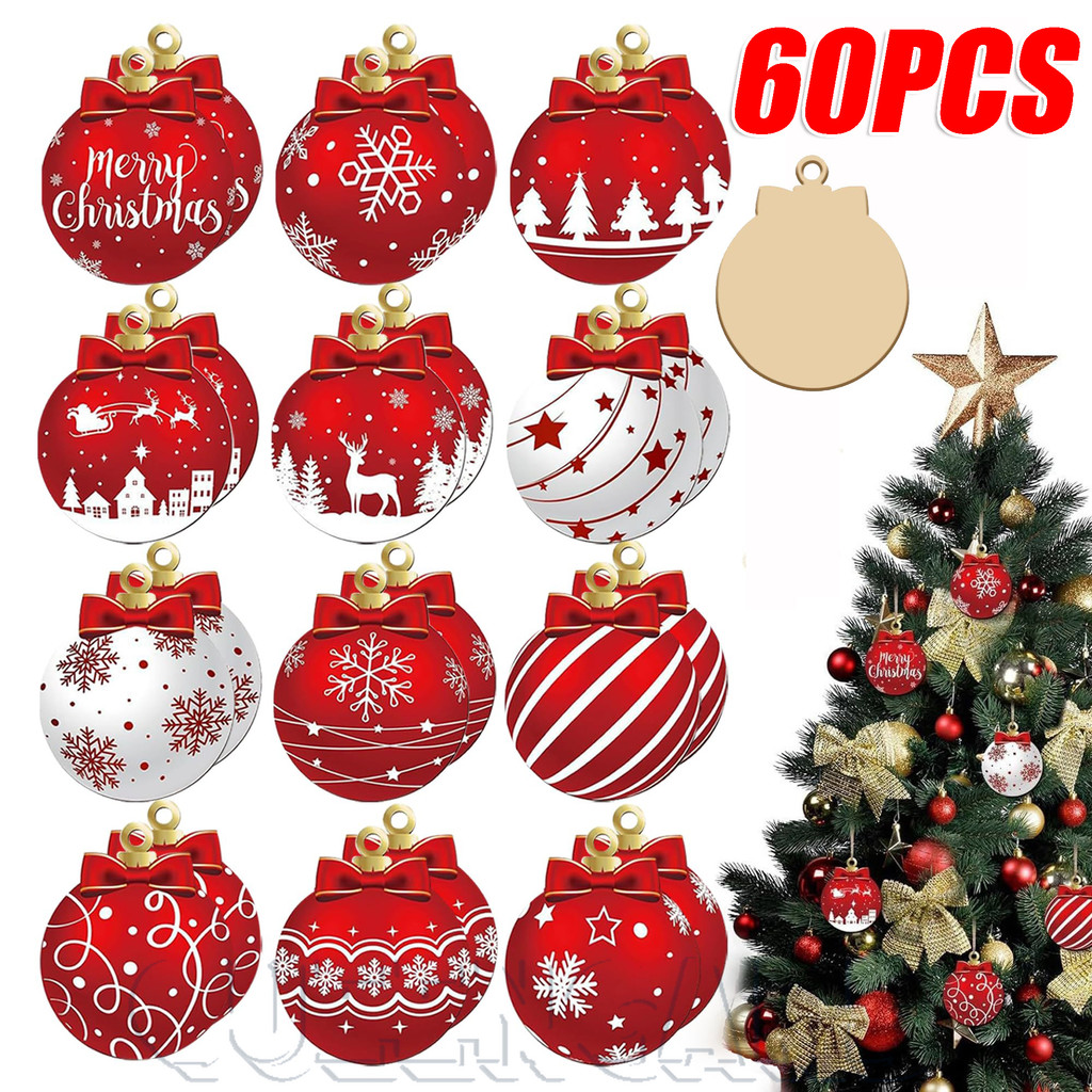 12/36/60ชิ้นคริสต์มาสตกแต่งบ้าน-ไม้บอลแขวนจี้,สุขสันต์วันคริสต์มาสเครื่องประดับสําหรับต้นไม้และงานฝีมือ ทําเอง