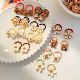 ThaiJOY🍒แพ็ค 50 ชิ้นยางรัดผมลายการ์ตูนสไตล์เกาหลีน่ารัก ยางรัดผม ยืดหยุ่นสูง Cute Flower & Animal Hair Ties - Soft Elastic Bands for Girls Everyday Styles (ไม่มีกระเป๋า)