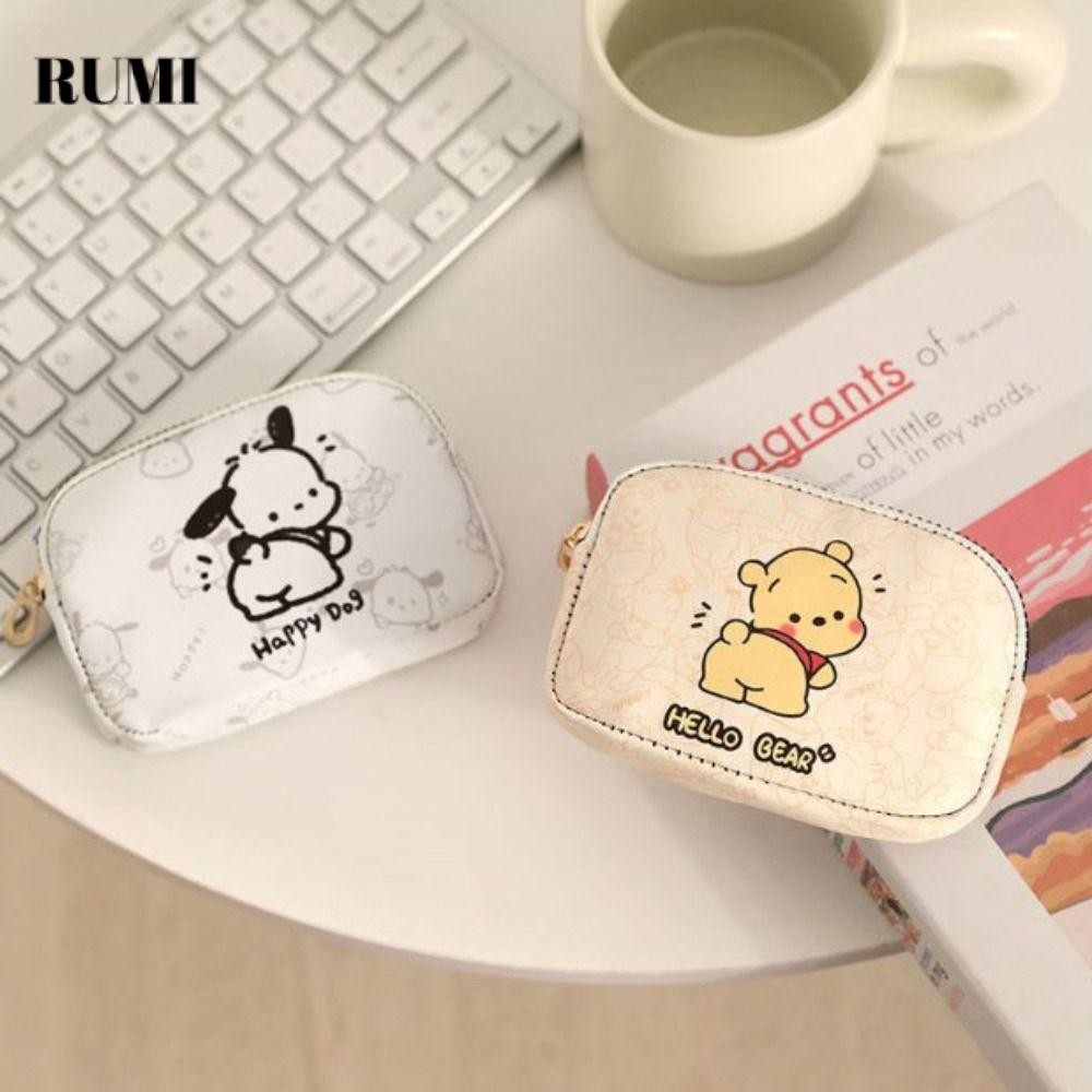 รูมิ – กระเป๋าใส่เหรียญและบัตร การ์ตูนหนังซิปคู่ พร้อมช่องเก็บโทรศัพท์ ขนาดใหญ่ เหมาะสำหรับนักเรียน