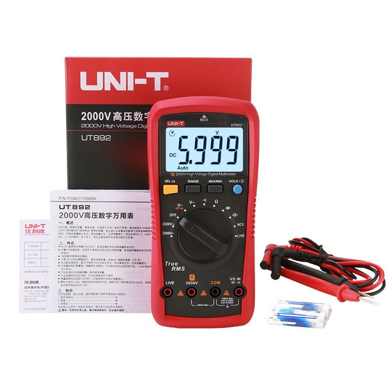 ซ่อมมัลติมิเตอร์ UT892 Mineral Unique Multimeter 2,000V ช่างไฟฟ้าโซลาร์เซลล์ดิจิตอล Burnproof แรงดัน