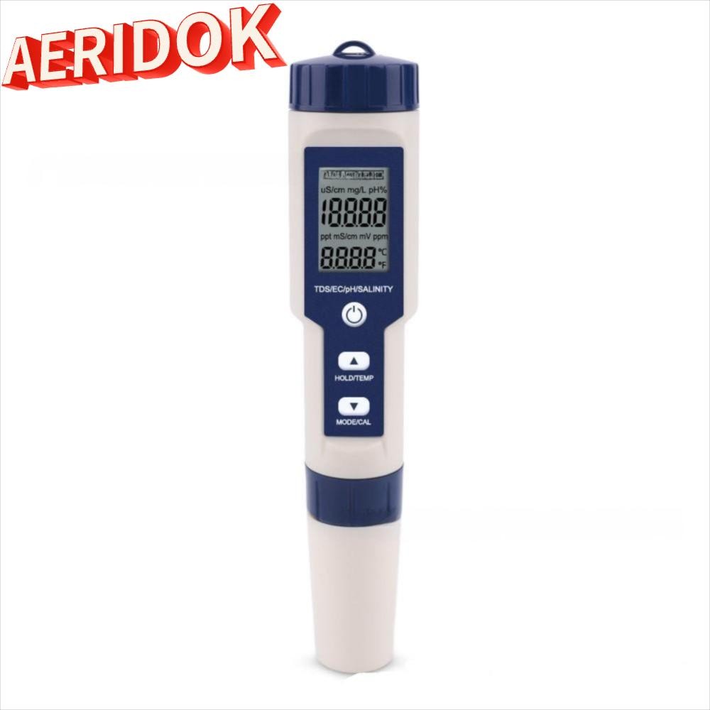 AERIDOK Digital TDS Meter, 5 in 1 ขนาดใหญ่ Backlit หน้าจอเครื่องทดสอบคุณภาพน้ํา, Professional TDS/EC