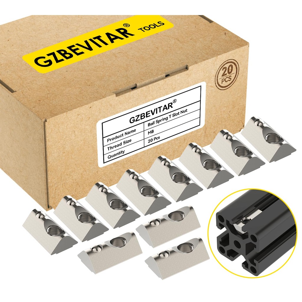 Ball Spring T Slot Nut, 4040 Series M8 Ball Load Elastic T Nut - 20 ชิ้น, ม้วนสําหรับ 4040 Series อล