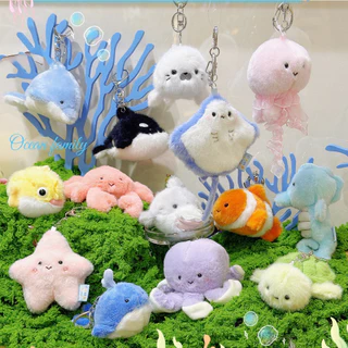 ตุ๊กตานุ่มพวงกุญแจสัตว์ทะเลตุ๊กตาพวงกุญแจเต่าขนาดเล็ก น่ารัก ปุยปลาวาฬพวงกุญแจ หน้า ผ้าฝ้ายปลาหมึกกดเสียงจี้ของขวัญวันเกิด