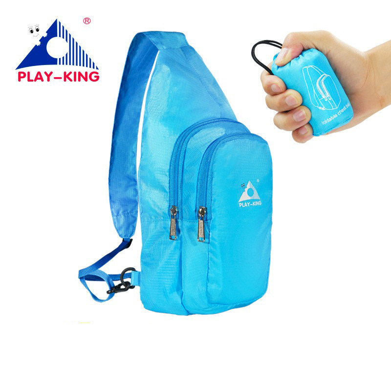 PLAY KING กระเป๋าคาดหน้าอกพับแบบพกพาสไตล์เกาหลีไหล่เดียวกระเป๋าคาดหน้าอกผู้ชายลําลองทนต่อการสึกหรอกร