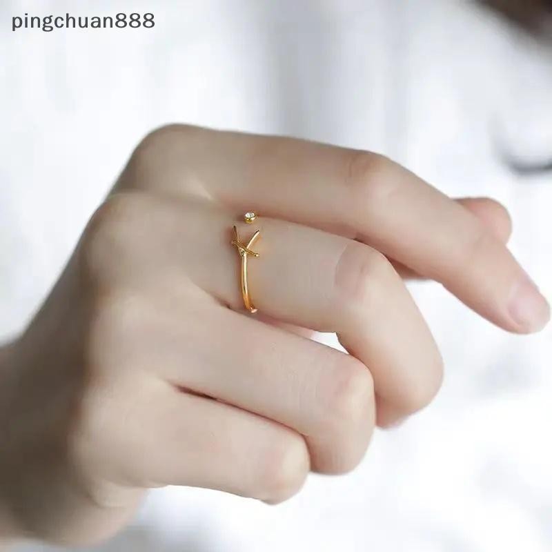 Pingchuan888 Tiny จดหมายเริ่มต้นแหวนผู้หญิง AZ ตัวอักษรปรับแหวนเพทายหญิงคริสต์มาสความงามเครื่องประดั