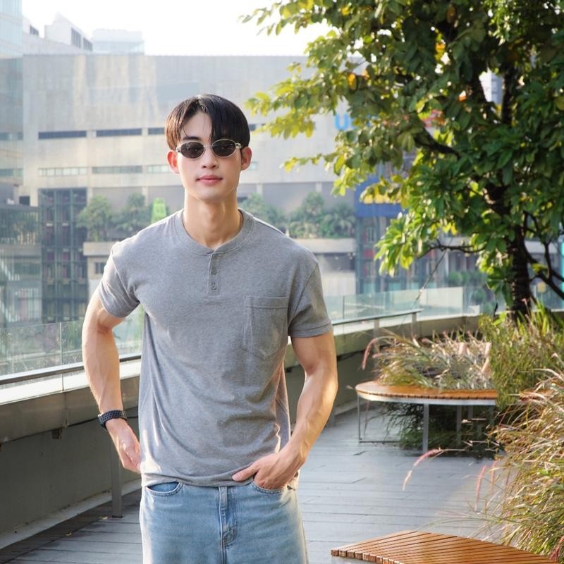 Amtar NEW!!! เสื้อยืด คอกระดุม ทรงรัดกล้าม (Henley T-shirt Fit) Clothing ผู้ชาย Man Cotton