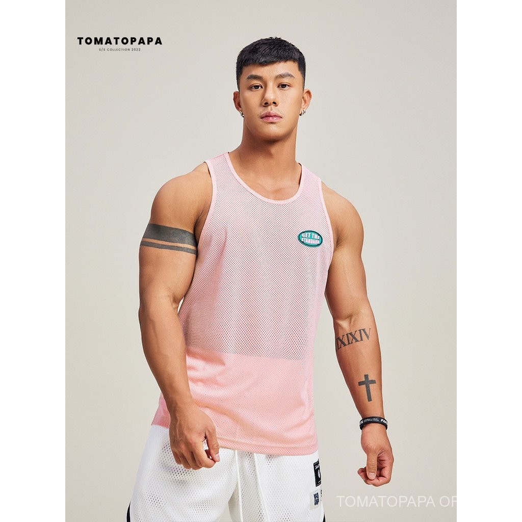 เสื้อกีฬาผู้ชายแบบ Original Hollow Design แขนกุด สบาย breathable สำหรับการเล่นบาสเกตบอลและการออกกำลังกาย