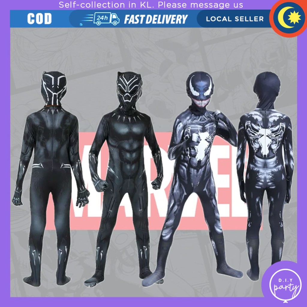 Black Panther Venom Hero ชุดเครื่องแต่งกาย Marvel เด็กเด็กวัยรุ่นผู้ใหญ่ Superhero Villain Marvel คอ