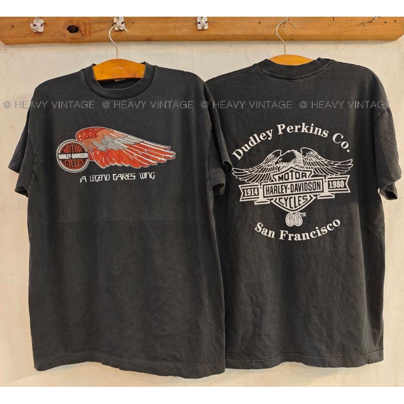 HARLEY - DAVIDSON A Legend Takes Wing Bio washed เสื้อวินเทจ เสื้อทัวร์ ฮาเลย์ heavy vintage shirt