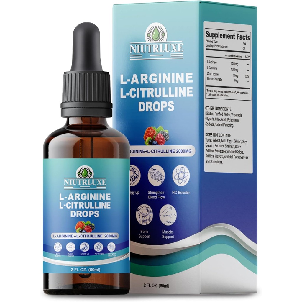 L-Arginine L-Citrulline Drops Liquid, L-Arginine for Men with Boron and Zinc, High Absorption L-Argi