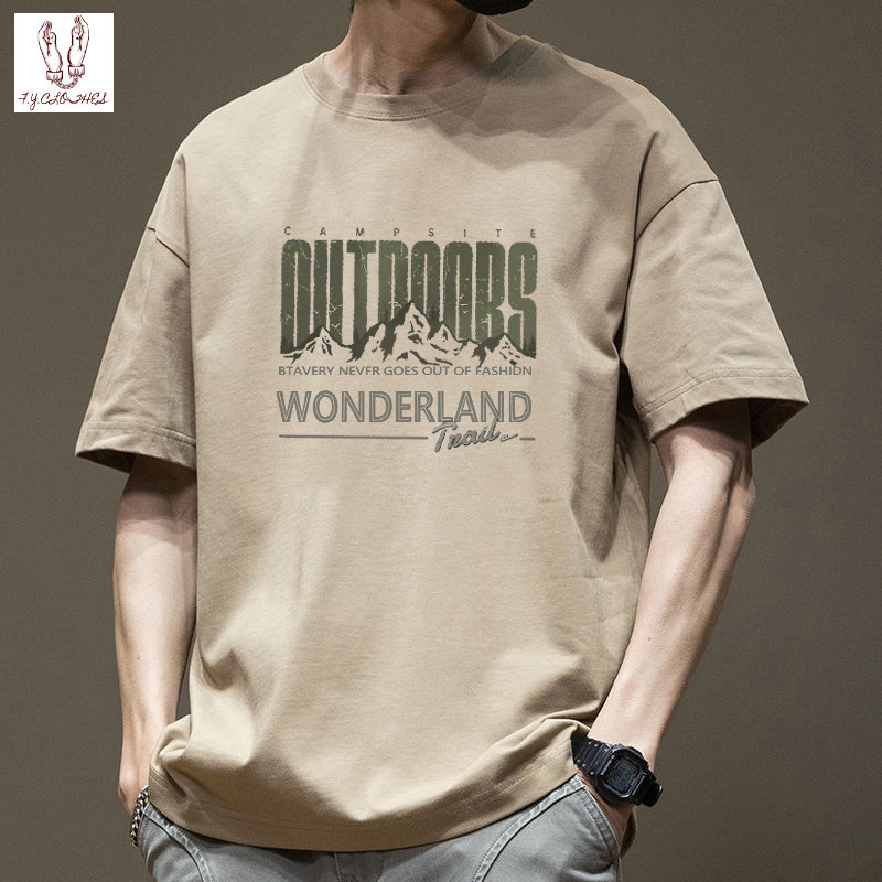 (จัดส่งตลอด 24 ชั่วโมง）2025 แบบใหม่ เสื้อยืดสั้นแขนชาย ครึ่งแขน ฤดูร้อน แบบหลวม แบรนด์ดัง เสื้อยืดทำจากผ้าฝ้าย