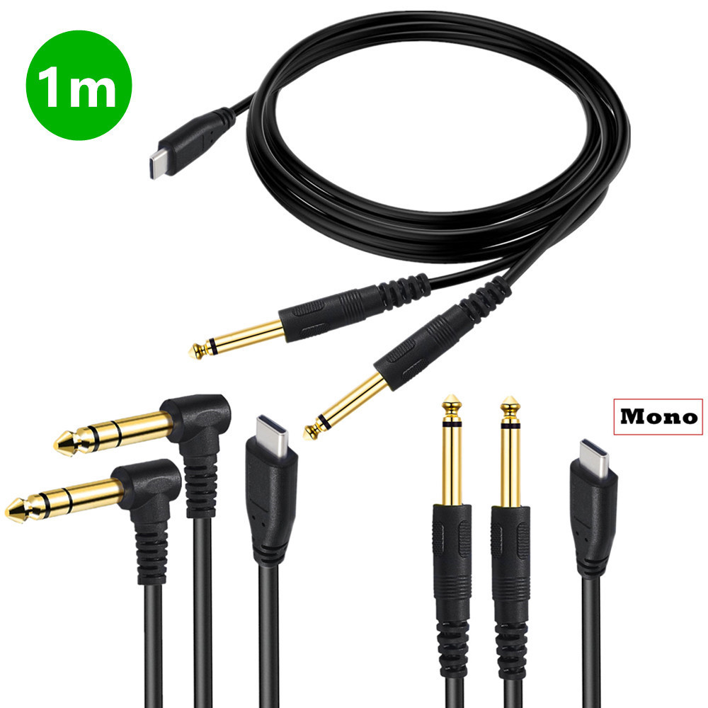 เสียงดิจิตอล Type-C ชาย 2 ชิ้น 6.35 สายสัญญาณเสียงโมโนชาย 1 เมตร USB-C ถึง 6.35 ใหญ่ 2-Core Mono One