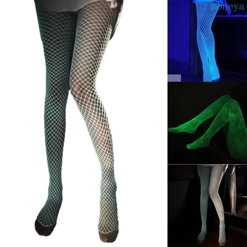 Mya ถุงน่อง Fishnet สำหรับผู้หญิง แบบเอวสูง เรืองแสงด้วยลวดลาย Fishnet สวยงาม