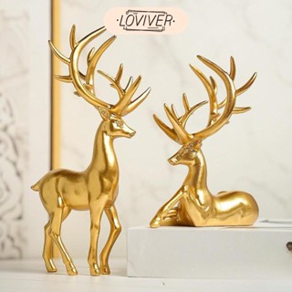 LOVIVER รูปปั้นกวางคู่ ตุ๊กตาสำหรับตกแต่งเคาน์เตอร์ครัวหรือโ…