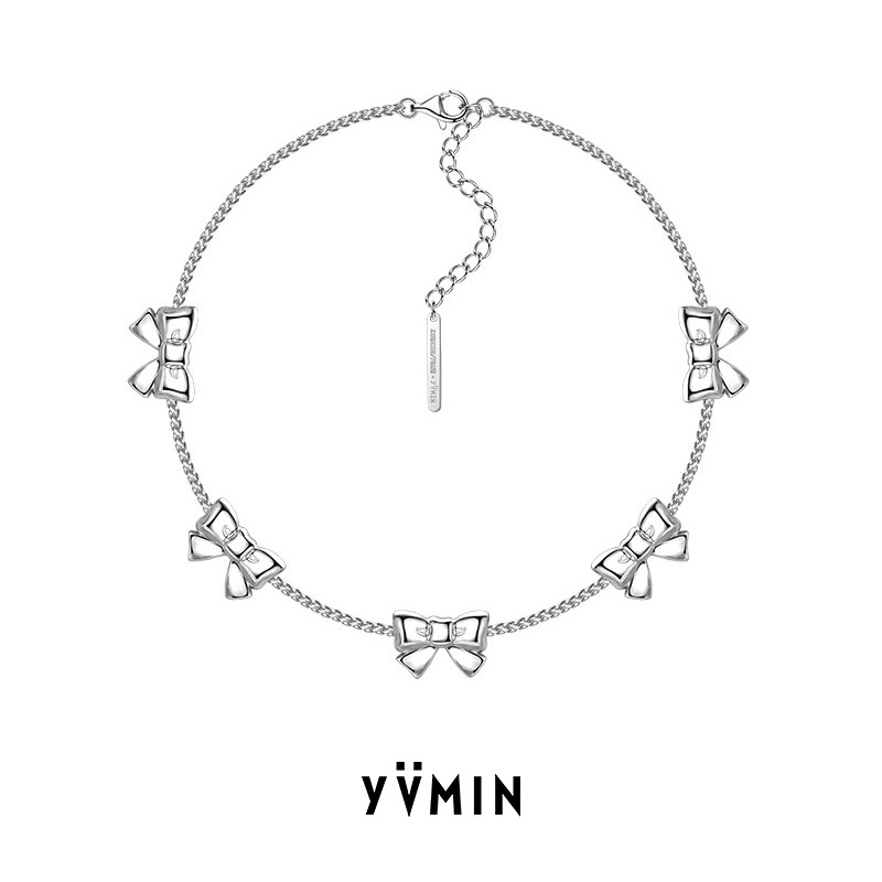 YVMIN YVMIN x SHUSHHUTONG สร้อยคอเย็บโบว์โลหะดีไซน์ดั้งเดิมโซ่กระดูกไหปลาร้าที่ดีงาม