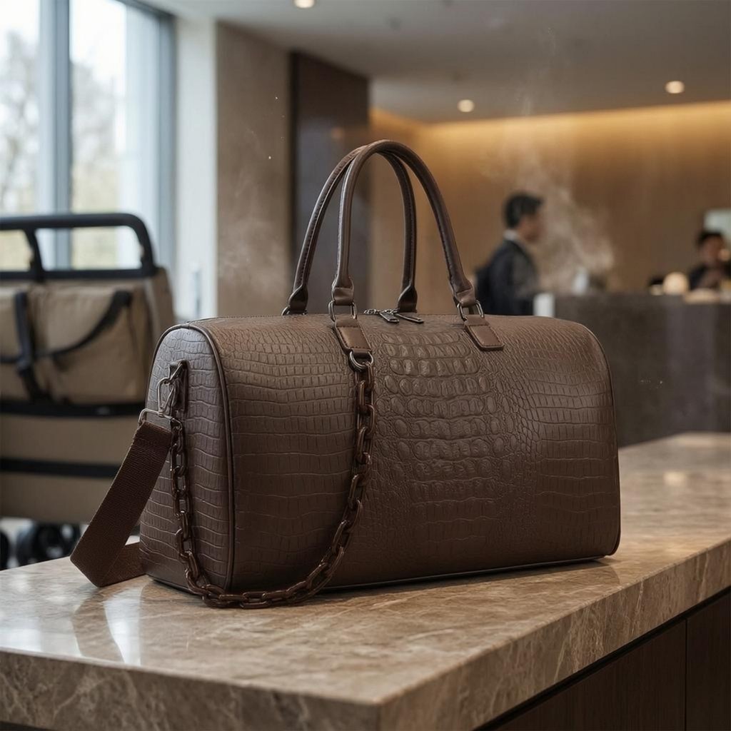 จระเข้นูน Duffel กระเป๋าสายคล้องไหล่ที่ถอดออกได้โครงสร้างสี่เหลี่ยม Duffel กระเป๋ากันน้ําซิป