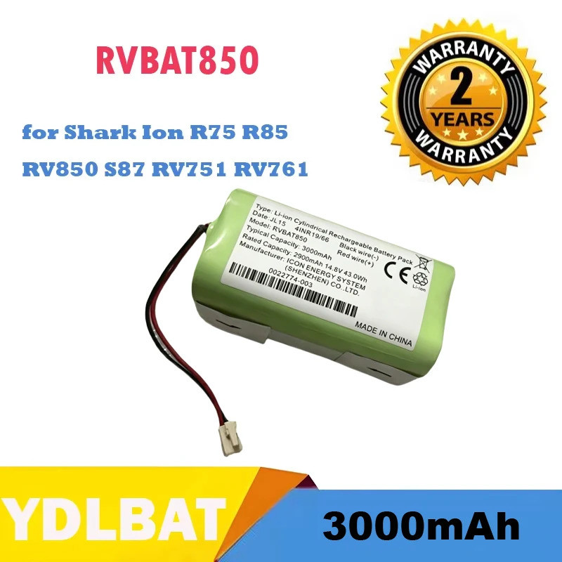 3000mAh 100% ที่เชื่อถือได้ YDLBAT RV850 แบตเตอรี่สําหรับ Shark Ion R75 R85 RV850 S87 RV751 RV761 เค