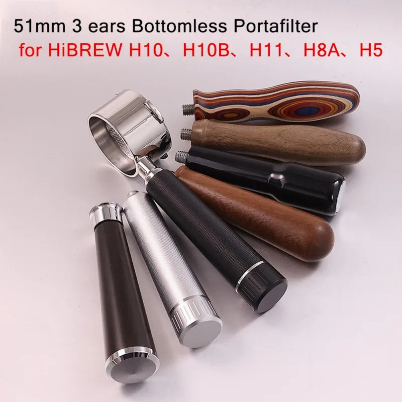 51 มม. 3-lug Bottomless Portafilter สําหรับ HiBREW H10/H10B/H11/H8A/H5 Espresso Machine สแตนเลสสตีลก