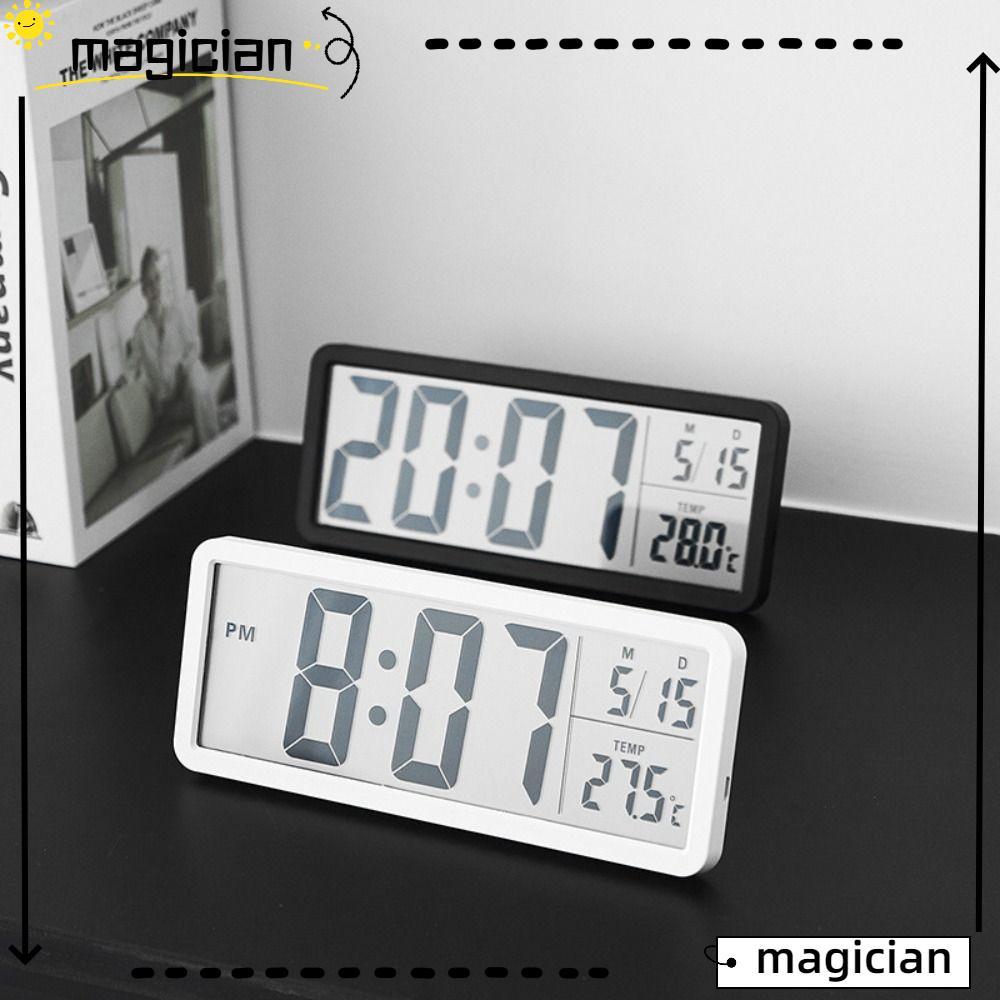 MAGICIAN นาฬิกาแขวนอิเล็กทรอนิกส์, นาฬิกา LED ดิจิตอลติดผนังอุณหภูมิ, นาฬิกาตั้งโต๊ะจอแสดงผล DST ในบ้านอเนกประสงค์