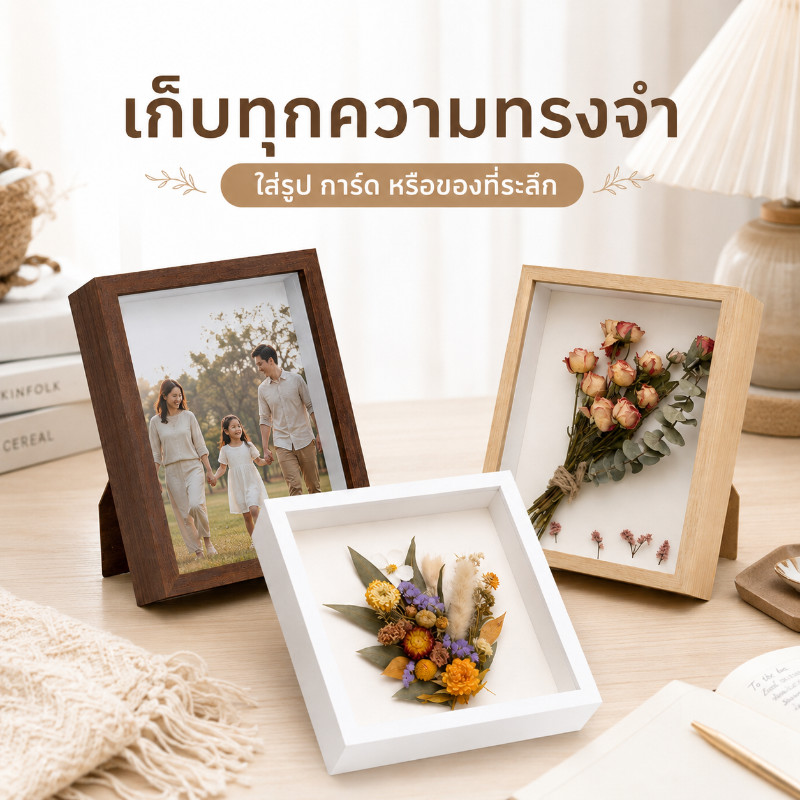 กรอบรูปทรงลึก กรอบโชว์ของสะสม กล่องจัดแสดงงานDIY ใส่ได้ทั้งดอกไม้แห้ง ฟิกเกอร์ แมลงผีเสื้อ ใช้ตั้งโชว์โต๊ะหรือแขวนผนัง