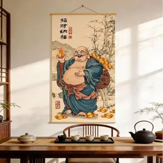 2026 ภาพวาด Big Belly Maitreya ภาพวาด Maitreya พระพุทธรูปเงิน Fortune ห้องนั่งเล่น Entrance sy ชาพื้นหลังตกแต่งผนัง