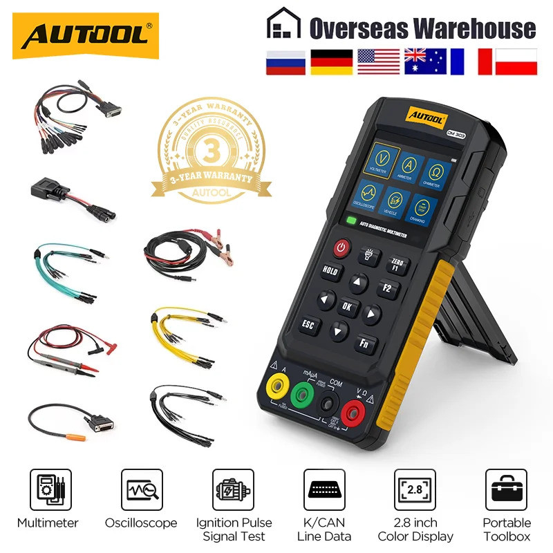 AUTOOL DM303 Auto Diagnostic Multimeter เครื่องทดสอบวงจรรถยนต์พร้อม K/CAN/Oscilloscope/Cranking/Anal