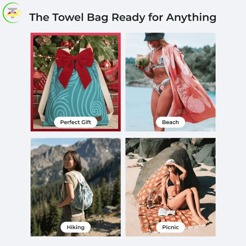 2 In 1 Convertible Beach Towel Drawstring Backpack Multifunctional Quick Dry Beach Towel สําหรับ Cam