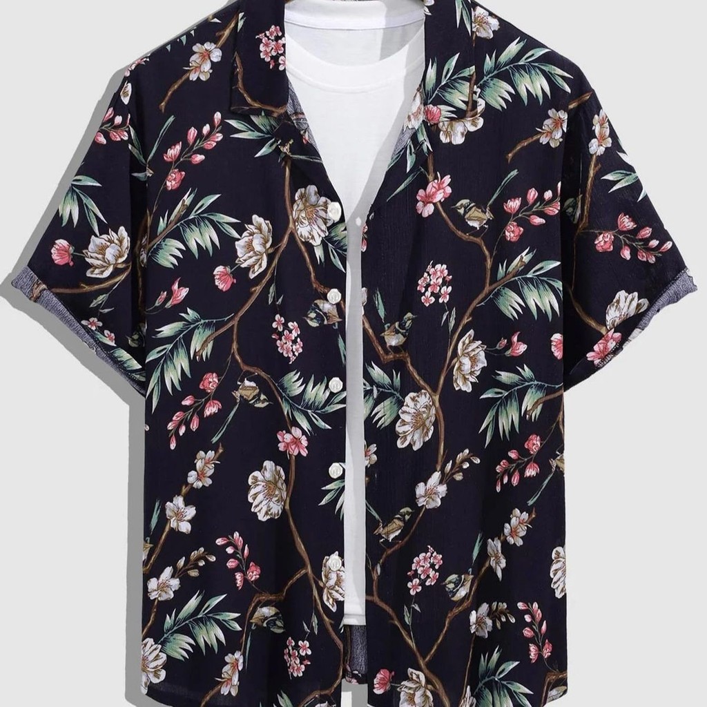 GLM คอคิวบาผ้าไหมน้ําแข็งแขนสั้นเสื้อดอกไม้ชาย Waiian สไตล์ High-End หลวมครึ่งแขนเสื้อ bm26.6.21