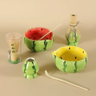 ถ้วยมัทฉะ chawan Matcha bowl 550ml ลายน้ำแตงโม ชามขนมหวานถ้วยกาแฟนม