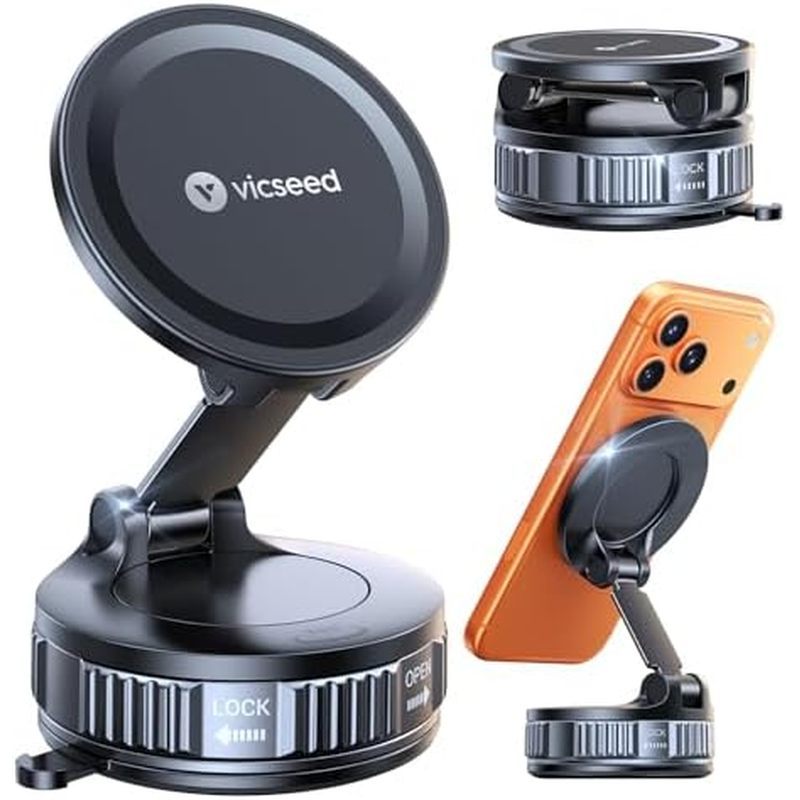 VICSEED Ultimate สําหรับ Magsafe Car Mount [ดูดแรง 98+LBS] 360° ผู้ถือโทรศัพท์แม่เหล็กสูญญากาศสําหรั