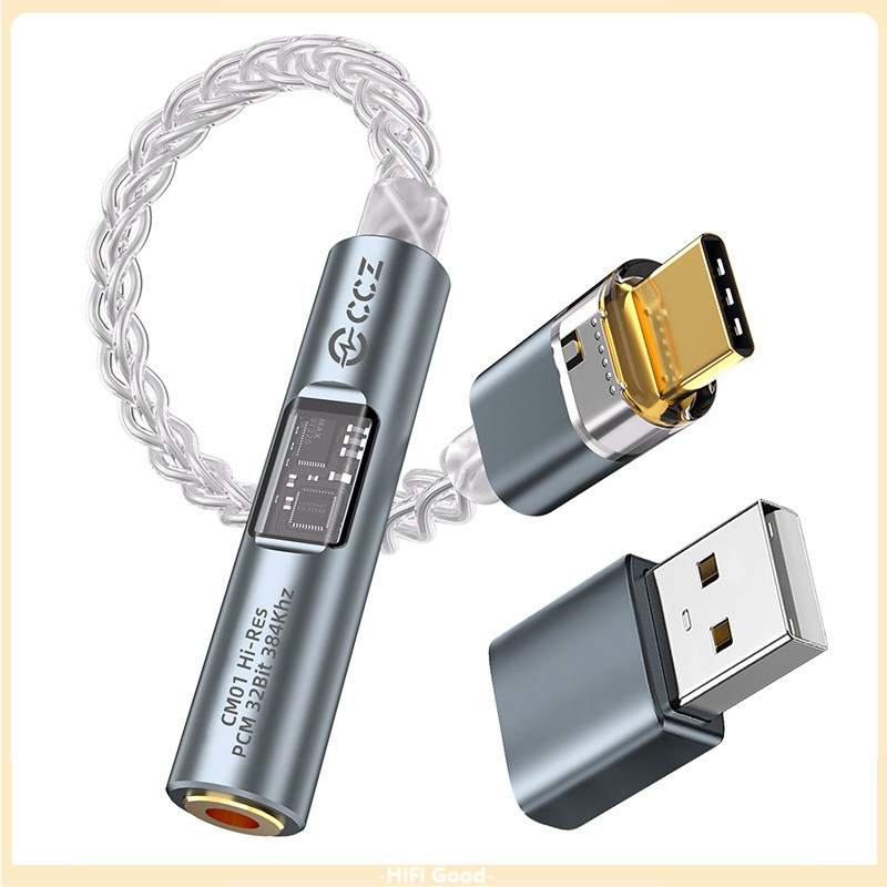 CCZ CM01 8-Core ทองแดงคริสตัลเดี่ยวสายชุบเงิน USD C ถึง 3.5 มม.อะแดปเตอร์เสียง 32bit CX3193 + MAX972