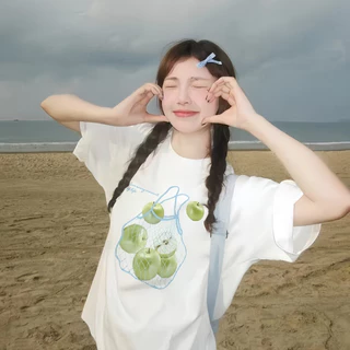 【ส่งจากไทย】🍎💫เสื้อยืดคอกลม แขนสั้น โอเวอร์ไซส์ พิมพ์ลายแอปเปิ้ล สวมใส่สบาย COD